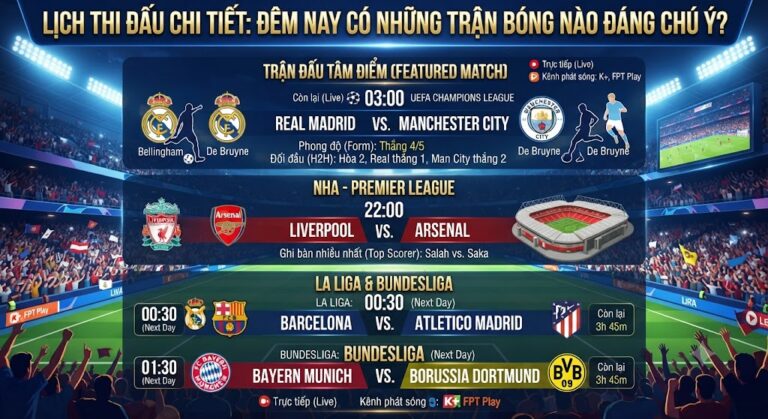 đêm nay có những trận bóng nào