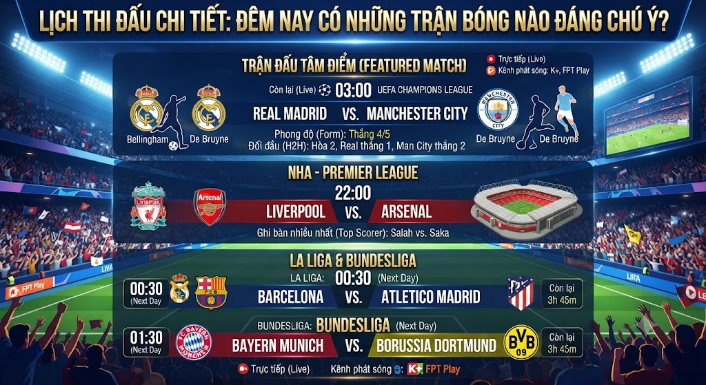 đêm nay có những trận bóng nào